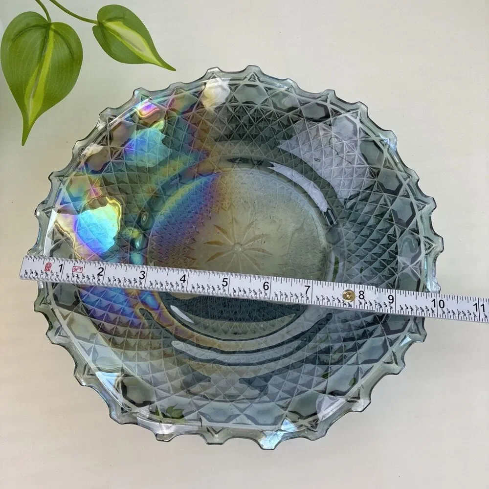 Vintage Indiana Carnival Glass Hostess Plate Iridescent Blue Smoke Ruffled 10”